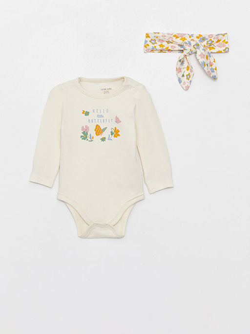 Bisiklet Yaka Uzun Kollu Bask?l? K?z Bebek ??t??tl? Body Pantolon ve Sa? Band? 3l? Tak?m - Waikiki фото 2