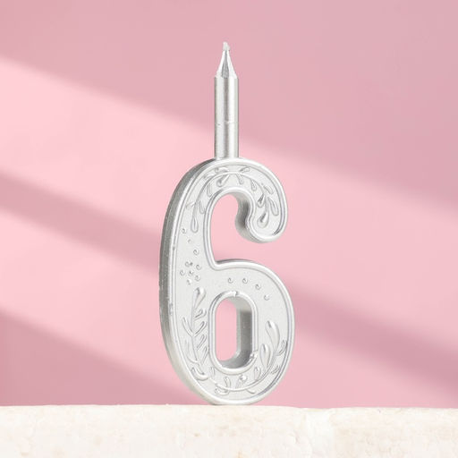 Цена за 2 шт. Свеча для торта «Серебряный узор», цифра 6