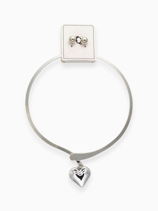 Набор 2 предмета: серьги, чокер «Обруч» сердце, цвет серебро