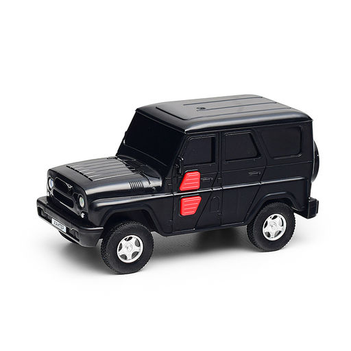 Машина пластик УАЗ Хантер 15 см, (свет-звук, 2 кнопки, черный) инерц, в коробке