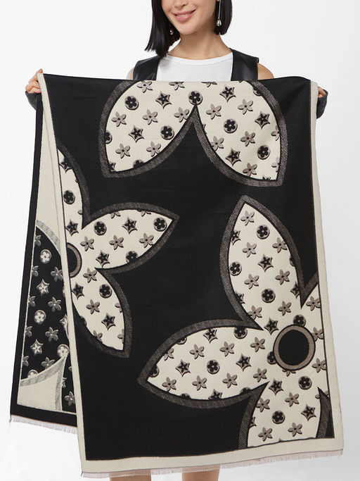 в составе ШЕРСТЬ и КАШЕМИР Большой, мягкий, теплый двусторонний палантин с принтом. - Tantino фото 2