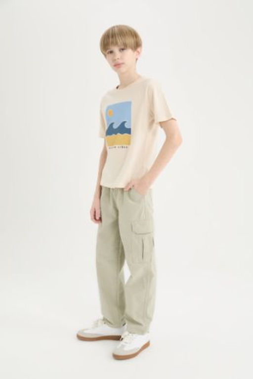 Erkek Cocuk Loose Fit Standart Paca Gofre Dokulu Pantolon