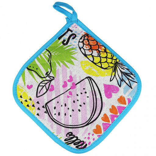 Кухонный комплект "ФрешФут б/з": прихватка-варежка 15х30см + прихватка 20х20см, рогожка 171г/м2, хлопок 100%, наполнитель - ватин 280г/м2, на пластмассовом подвесе, "Домашняя мода" (Россия)