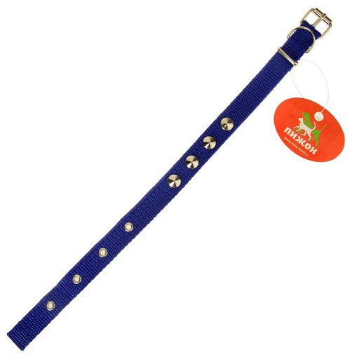 Ошейник клёпаный, 40,5 х 2 см, ОШ 26-34 см, полиэстер, синий - Пижон фото 3
