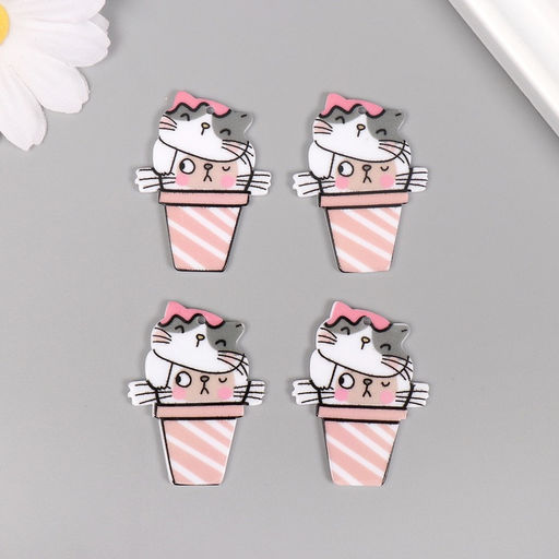 Цена за 4 шт. Декор для творчества акрил Два кота в стаканчике, 3.92.90.2 см - Арт узор фото 3