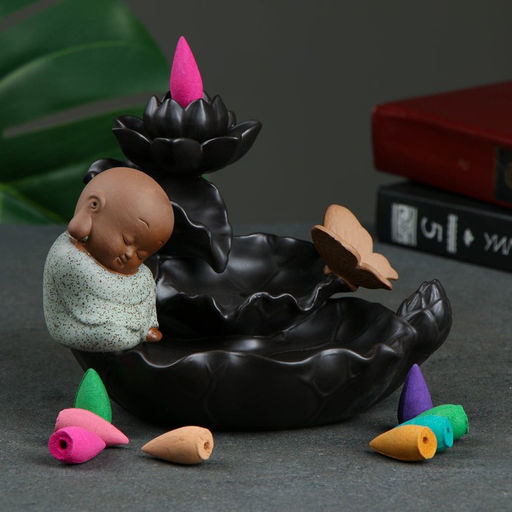 Подставка для благовоний TAKE IT EASY «Бабочка на лотосе», набор благовоний конусы, стелющийся дым, 14×16×12 см