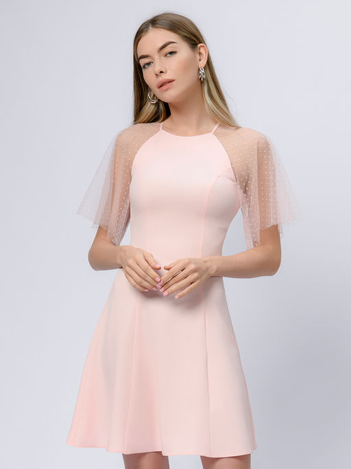 Платье розового цвета длины мини с рукавами из фатина - 1001dress фото 4