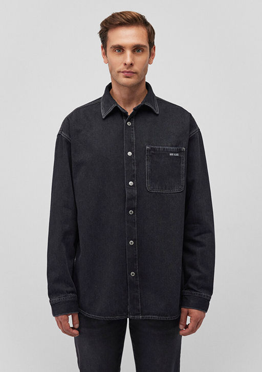 Aidan Mavi Black Antrasit Jean Gomlek  фото 3