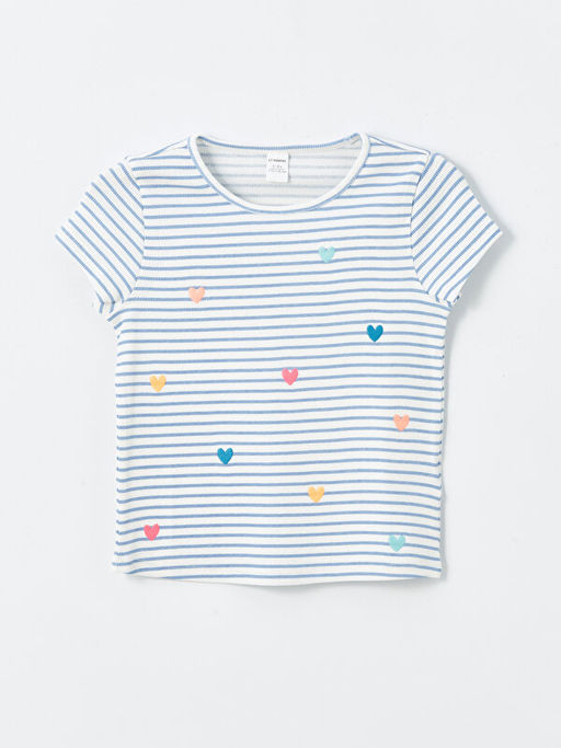 Bisiklet Yaka K?sa Kollu ?izgili K?z Bebek Ti??rt