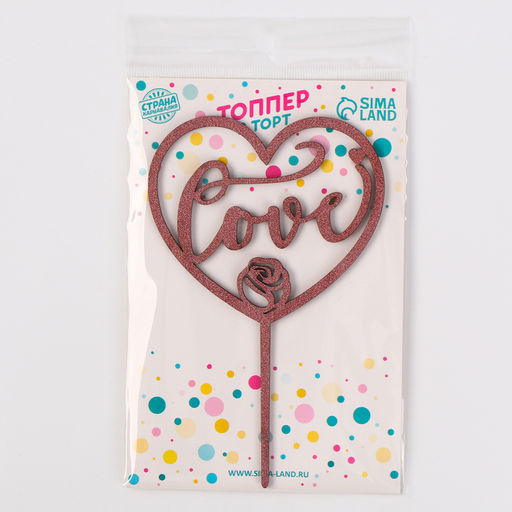 Топпер деревянный Сердце с блестками, цвет розовый - Страна карнавалия фото 4