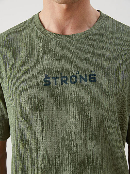 Bisiklet Yaka Bask?l? Erkek Dokulu Ti??rt