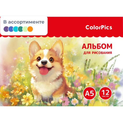 Цена за2 шт. Альбом для рисования Комус Класс ColorPics, А5, 12 листов, скрепка в асс