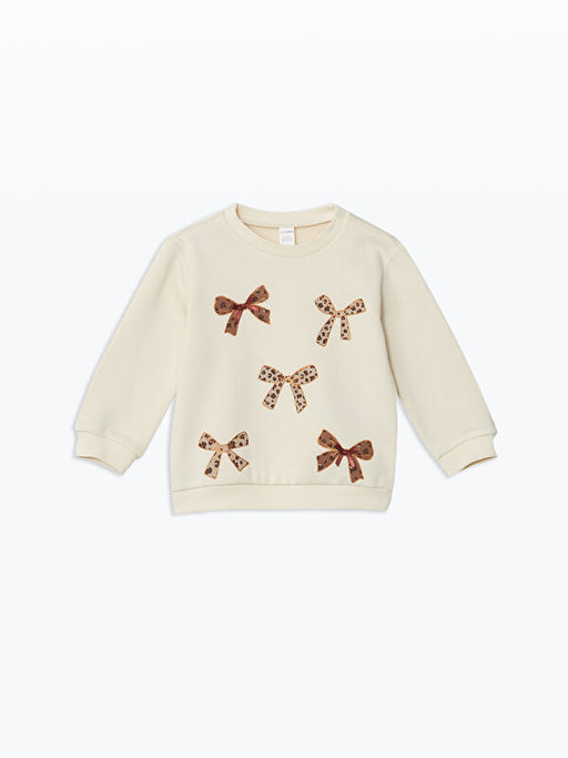 Bisiklet Yaka Uzun Kollu Bask?l? K?z ?ocuk Sweatshirt ve Tayt 2li