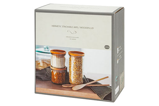 Банка для сыпучих продуктов, 820/350 мл, 3 шт, стекло/дерево, Jars - San miguel фото 5