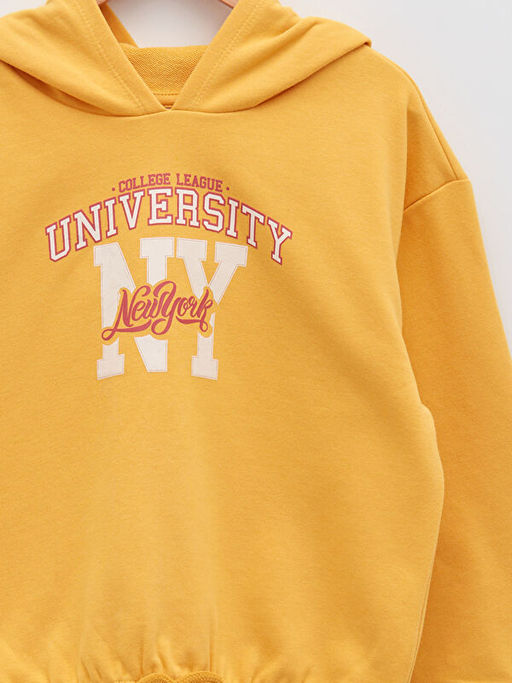 Kap??onlu Bask?l? Uzun Kollu K?z ?ocuk Sweatshirt - Waikiki фото 3