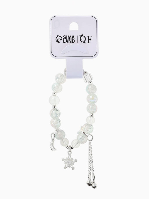 Браслет с подвесками "Сахарный" ночное небо, шар № 10/8, цвет нежно-розово-голубой в серебре   10967