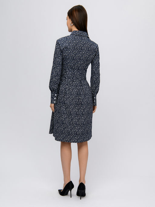 Платье темно-синего цвета длины миди с принтом и отложным воротником - 1001dress фото 3