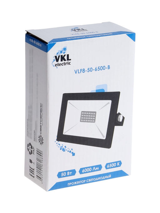 Прожектор светодиодный VKL electric, 50 Вт, 6000 Лм, 6500К, IP65, 220V черный, свеч.хол.бел. 1098146