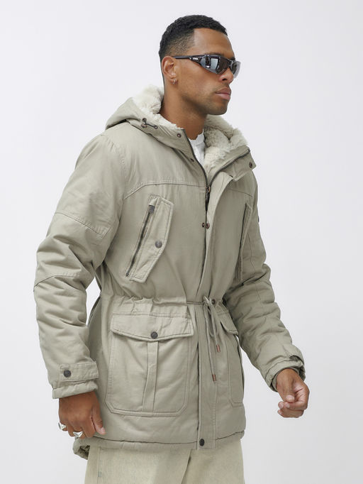 Парка мужская зимняя удлиненная с мехом бежевого цвета 2606B - Mtforce фото 9