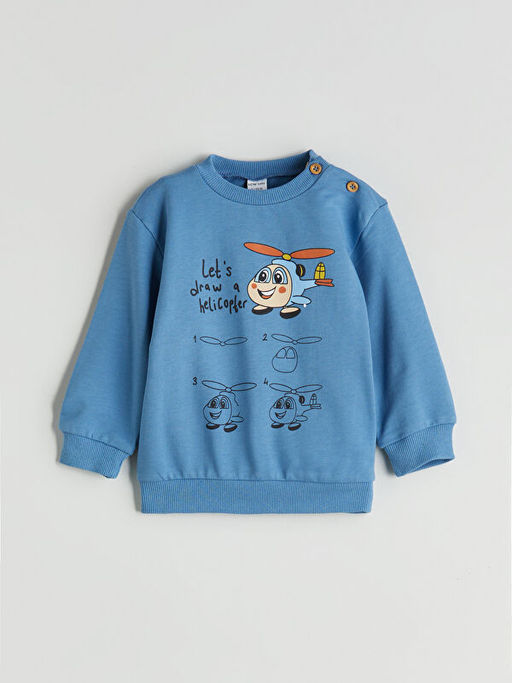 Bask?l? Erkek Bebek Sweatshirt ve E?ofman Alt 2li