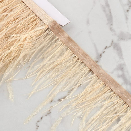 Перья страуса декоративные, на ленте, 8-10 см, 5±0.5 м, бежевые