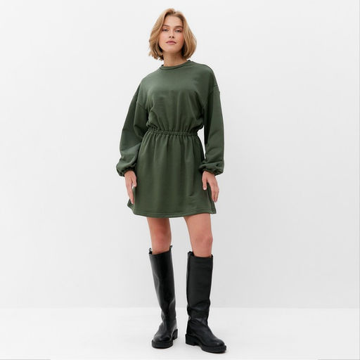 Платье женское короткое с кулиской MINAKU: Casual Collection, зелёное, размер 46, приталенное