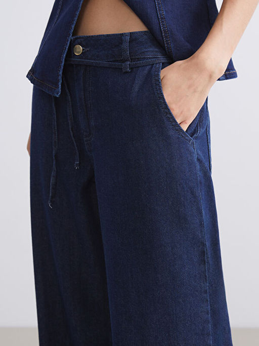 Beli Kemerli Wideleg Kad?n Jean Pantolon