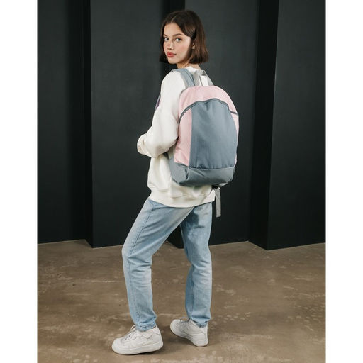 Рюкзак текстильный 46х30х10 см, вертикальный карман, цвет серый, розовый - Nazamok фото 6