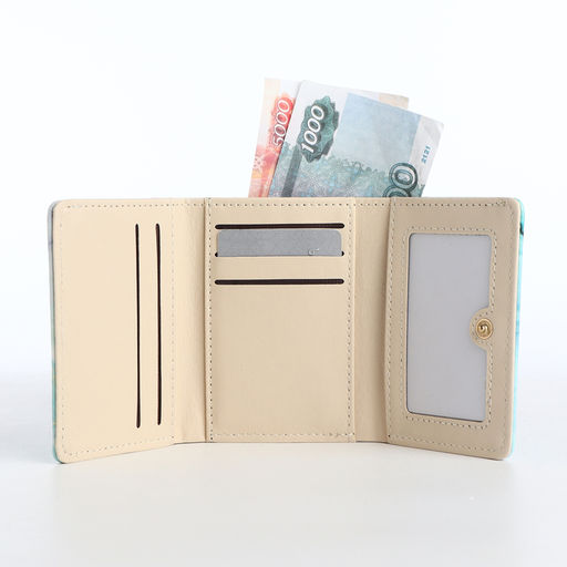 Кошелёк женский на кнопке, 10×1.5×8 см, с принтом, зелёный/бирюзовый