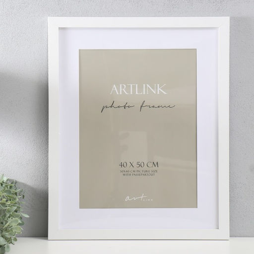 Фоторамка для фото 40×50 см Ellis, МДФ, с паспарту, белый, (пластиковый экран)