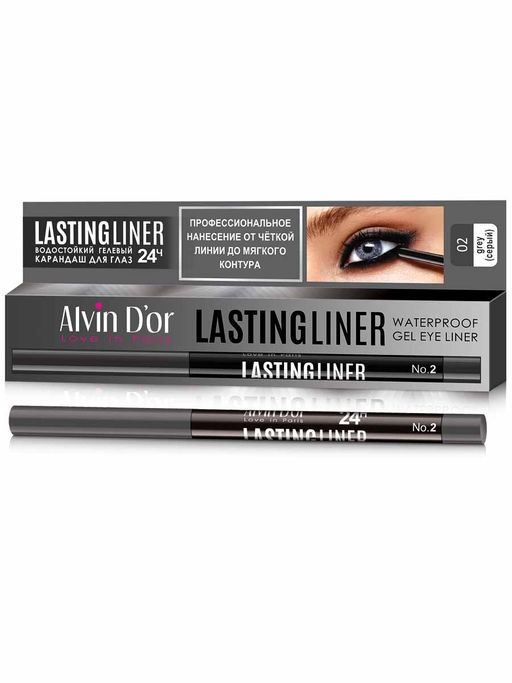 Alvin Dor P-14 Карандаш для глаз тон 02 серый, гелевый водостойкий LASTINGLINER в коробке 0,29г