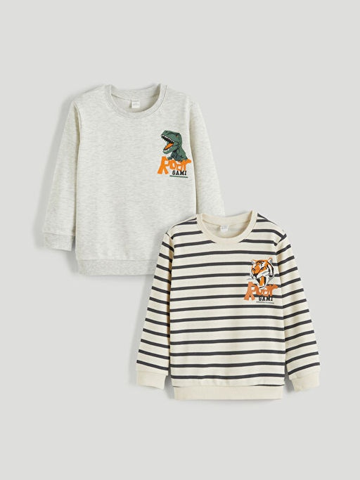 Bask?l? Erkek ?ocuk Sweatshirt 2li