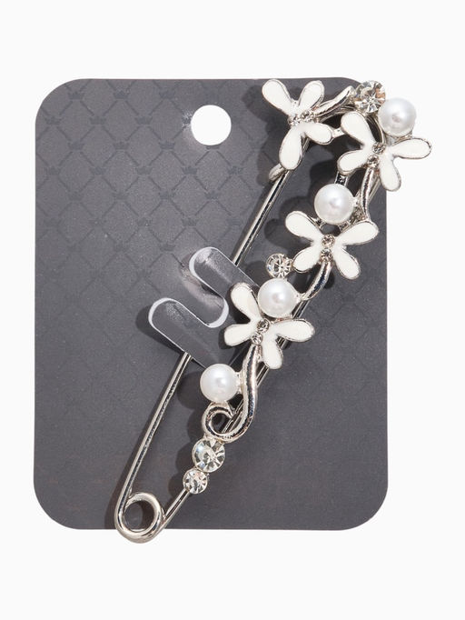 Булавка Бабочки с жемчужинками, 7.5 см, белая в серебре