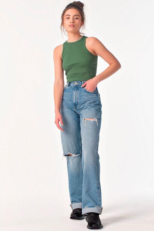 Кроп-топ трикотажный из хлопка оливковый