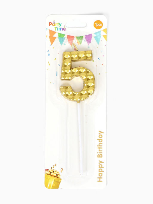 Цена за 3 шт. Свеча для торта «Элемент», цифра 5, золотая