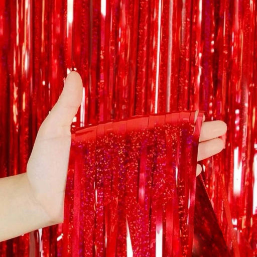 Цена за 2 шт. Занавес фольгированный TINSEL "Дождь" ш1м, в2м (галограмма), Красный