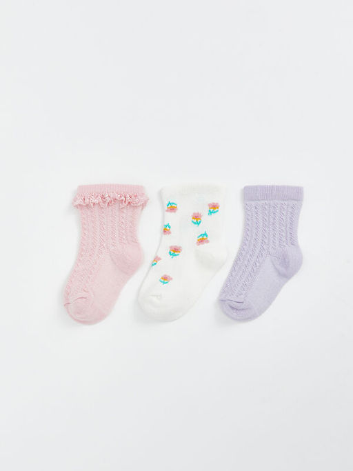 ?i?ekli K?z Bebek Soket ?orap 3l?