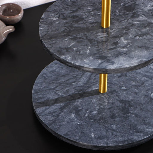 Этажёрка для фруктов и десертов Magistro Granite, 2 яруса, d=25/30×33 см, мрамор, серая