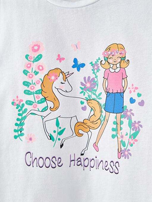 Bisiklet Yaka Bask?l? K?sa Kollu K?z ?ocuk Ti??rt ve ?ort - Waikiki фото 3