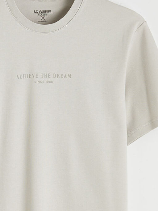 Oversize Fit Bisiklet Yaka Bask?l? Erkek Ti??rt