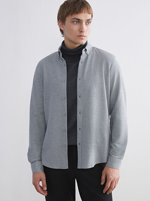 Slim Fit Uzun Kollu Erkek Dokulu G?mlek