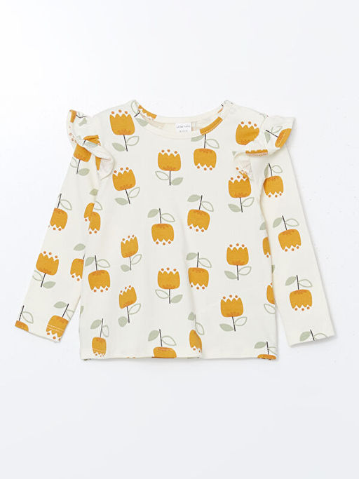 Bisiklet Yaka ?i?ekli K?z Bebek Bluz ve Tayt 2li Tak?m - Waikiki фото 2