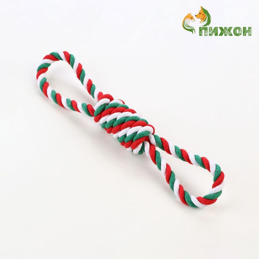 Игрушка тренировочная канатная, до 30 см, 70 г, белая/зелёная/красная - Пижон фото 4