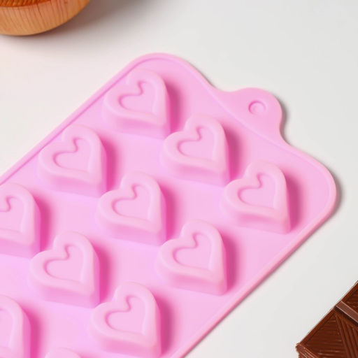 Цена за 2 шт. Форма для конфет и шоколада Доляна Сердечко, силикон, 21?10 см, 15 ячеек (2.7?2.8 см), МИКС