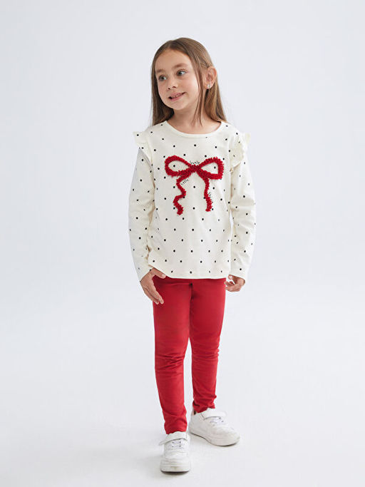 Bisiklet Yaka Bask?l? K?z ?ocuk Bluz ve Tayt 2li