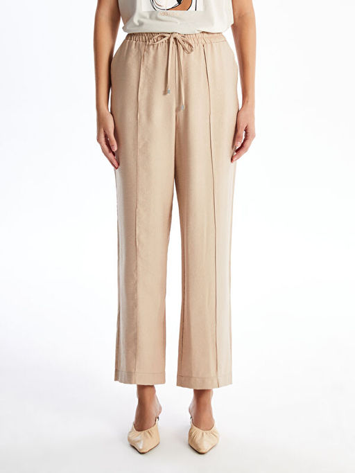 Kad?n Beli Lastikli D?z Pantolon