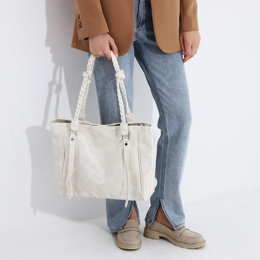 Сумка-шопер женская на молнии, размер 44×10×29 см, однотонная, белая