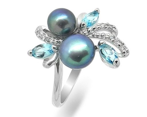 Кольцо из серебра жемчуг, куб.иркон., К1336чг