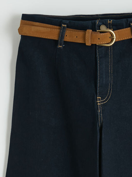 Beli Kemerli Wideleg Kad?n Jean Pantolon