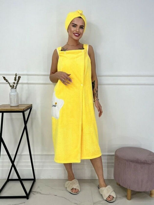 Комплект женский для бани и сауны Summer-ЖЕЛТЫЙ микрофибра 2 пр. (парэо + чалма) - Лен поволжья фото 2